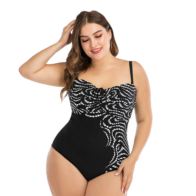 New black patchwork printed swimsuit