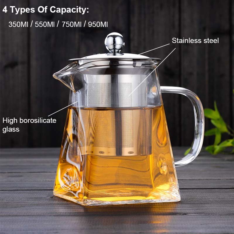 Heat-resistant glass square flower teapot