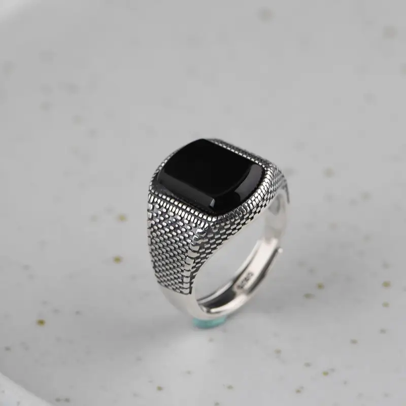S925 silver vintage distressed Thai silver index ring