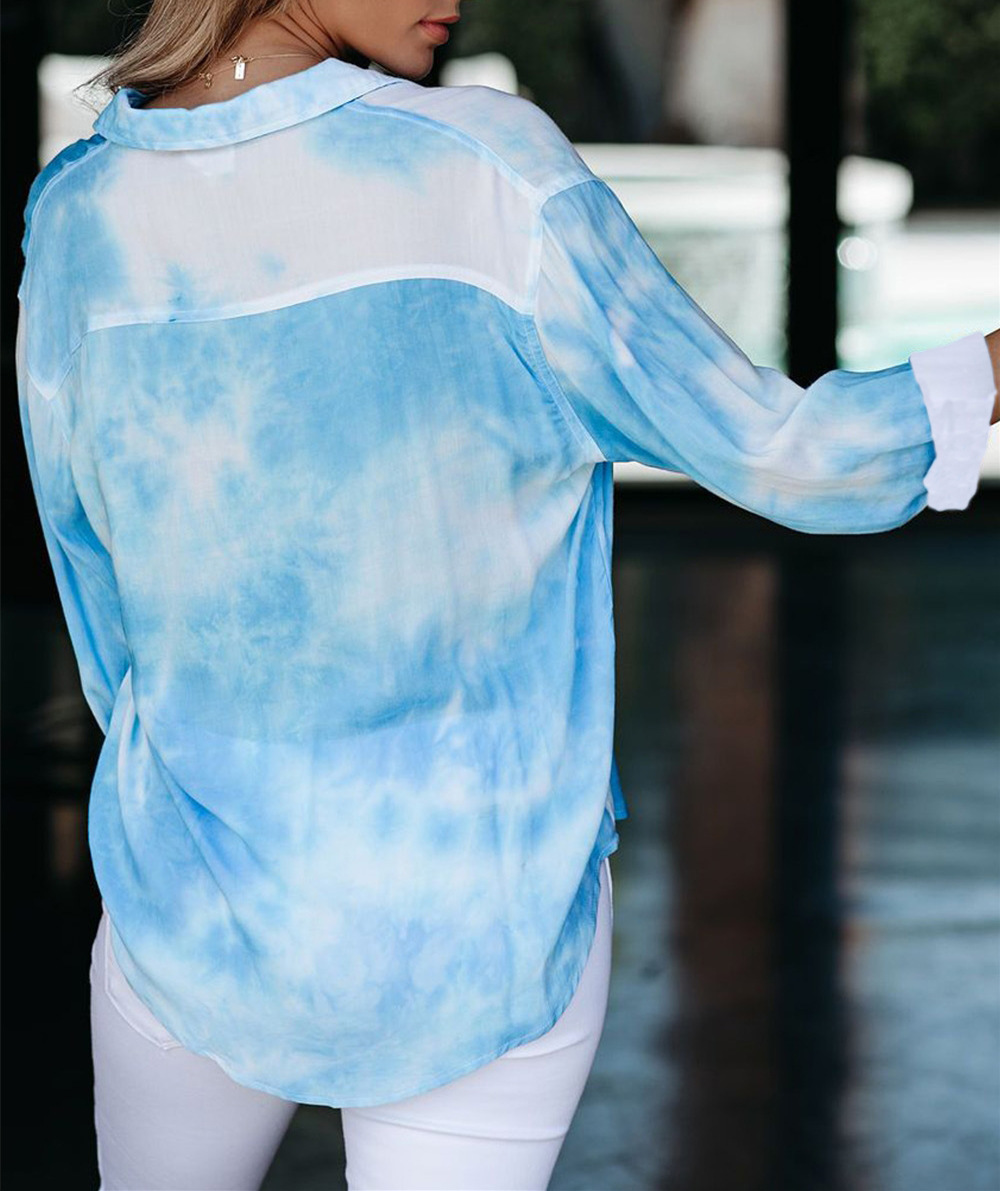Gradient printed loose tie-dye buttoned shirt