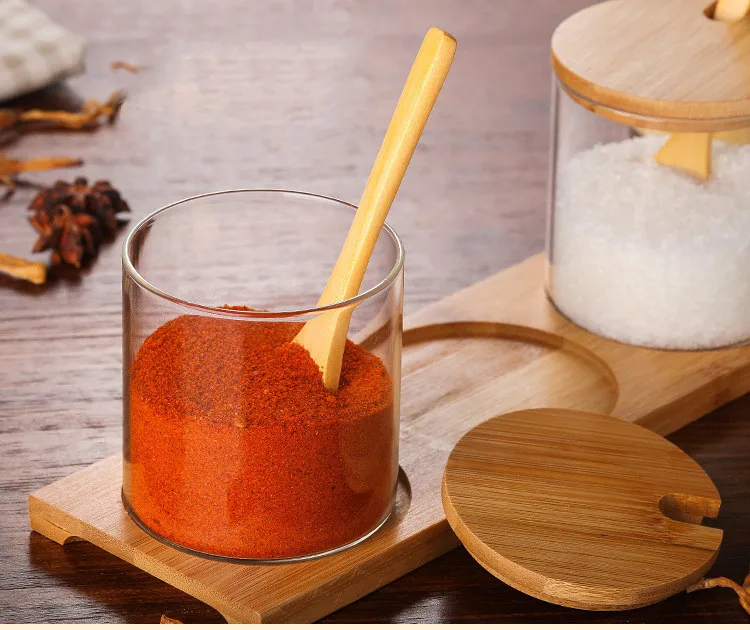 Glass seasoning bottle seasoning box set - Glass Jar Lid Spoon
