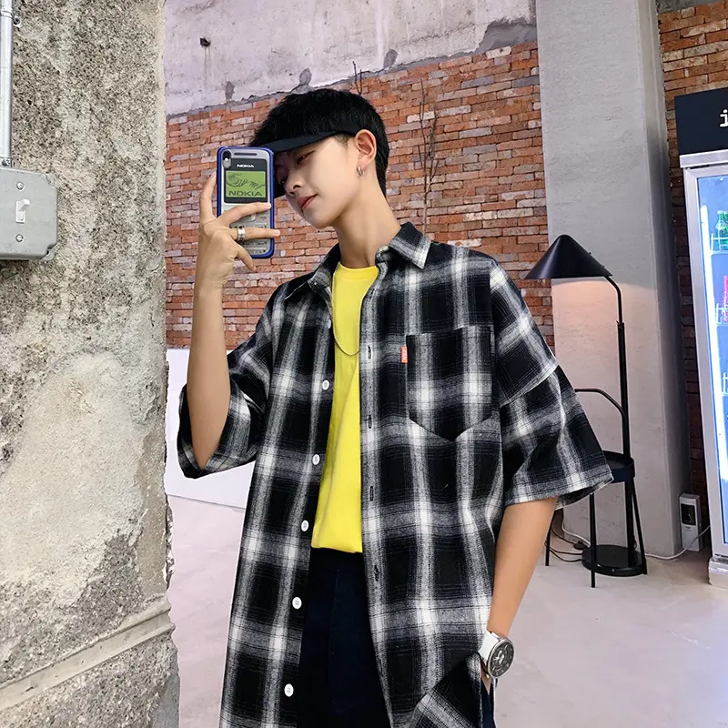 Plaid casual men's shirt