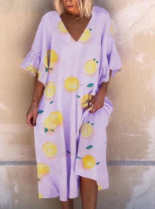 Printed short-sleeved midi dress