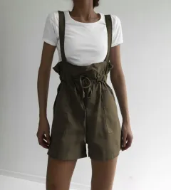 High-waist strappy pocket strappy shorts jumpsuit - Green - View 1