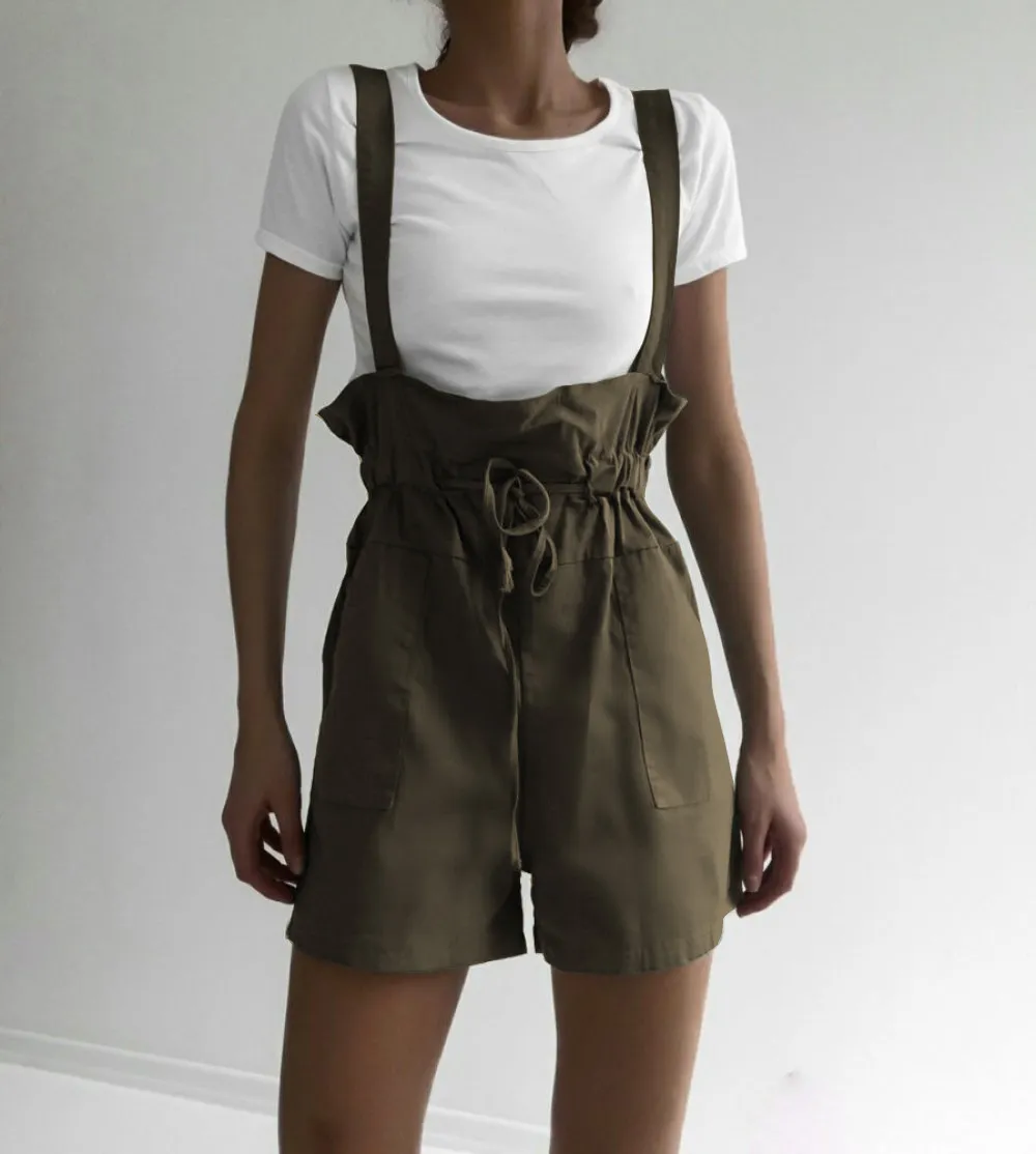 High-waist strappy pocket strappy shorts jumpsuit - Green