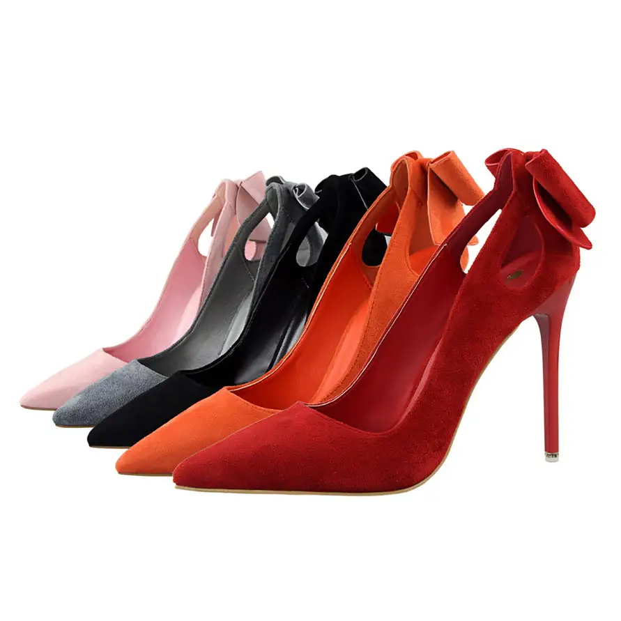 Suede Shallow Pointed Cutout Bow Sneakers