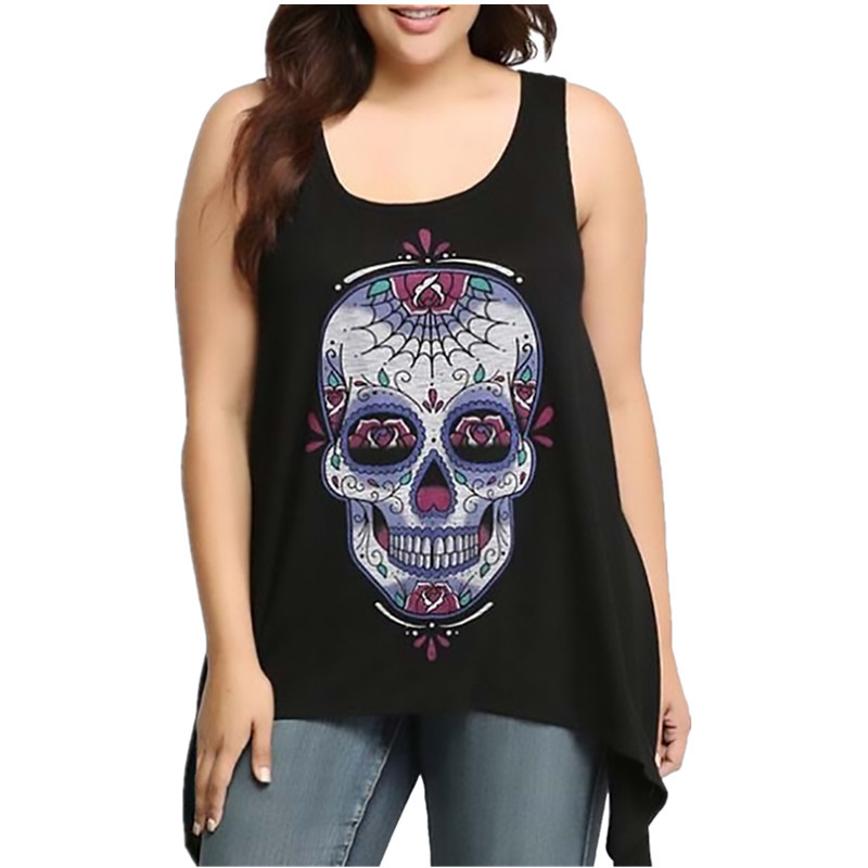 Skull print sleeveless T-shirt