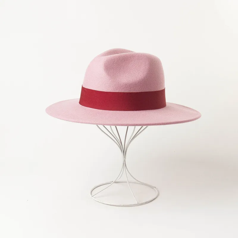 Multicolor decorative woolen jazz hat - Pink Wine Red