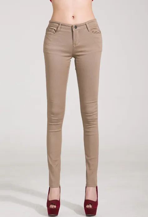Color pencil pants slim slimming candy colored pants Khaki - Shop at LoveMi
