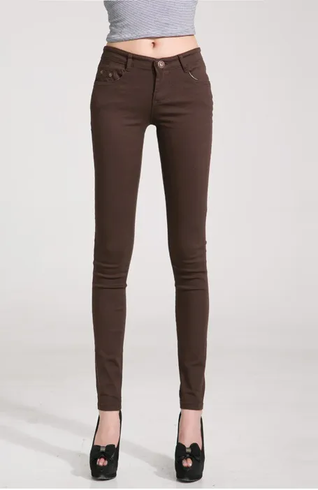 Color pencil pants slim slimming candy colored pants Coffee - Shop at LoveMi