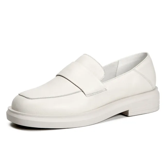 Female British leather loafers White - Shop at LoveMi