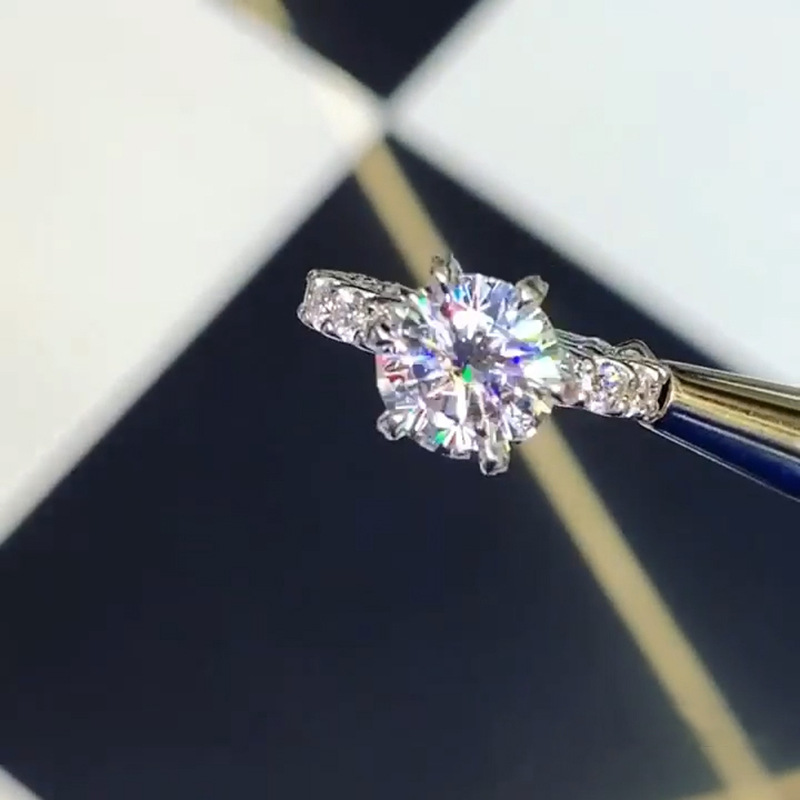 White gold plated zircon six prong ring