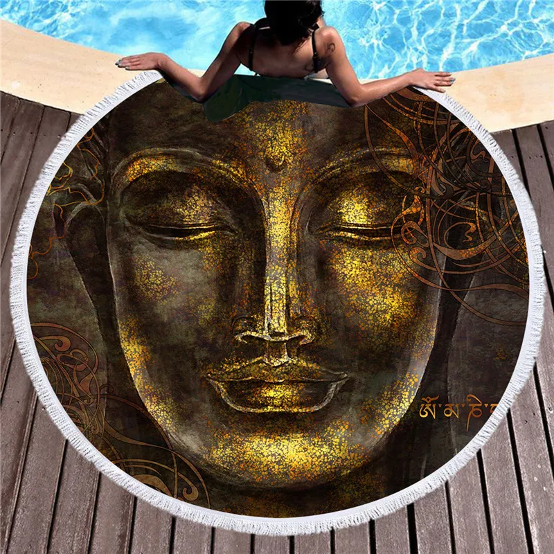 Indian Buddha statue round beach towel - C2-180Cm