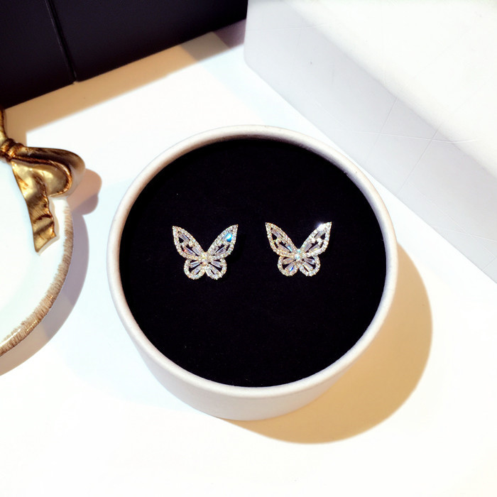 Full diamond butterfly ear stud femininity