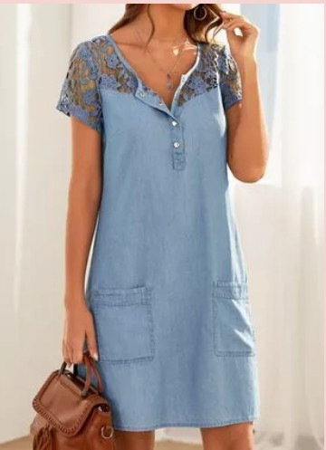 European And American Style Hollow Lace Denim Skirt