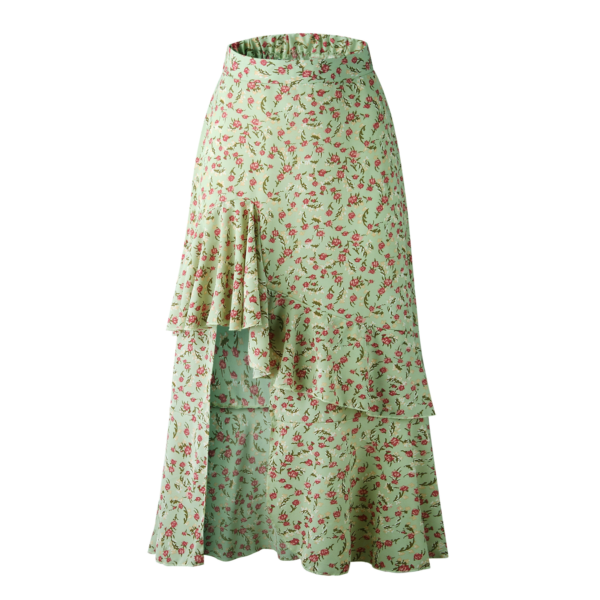 Irregular ruffled skirt with elastic waist