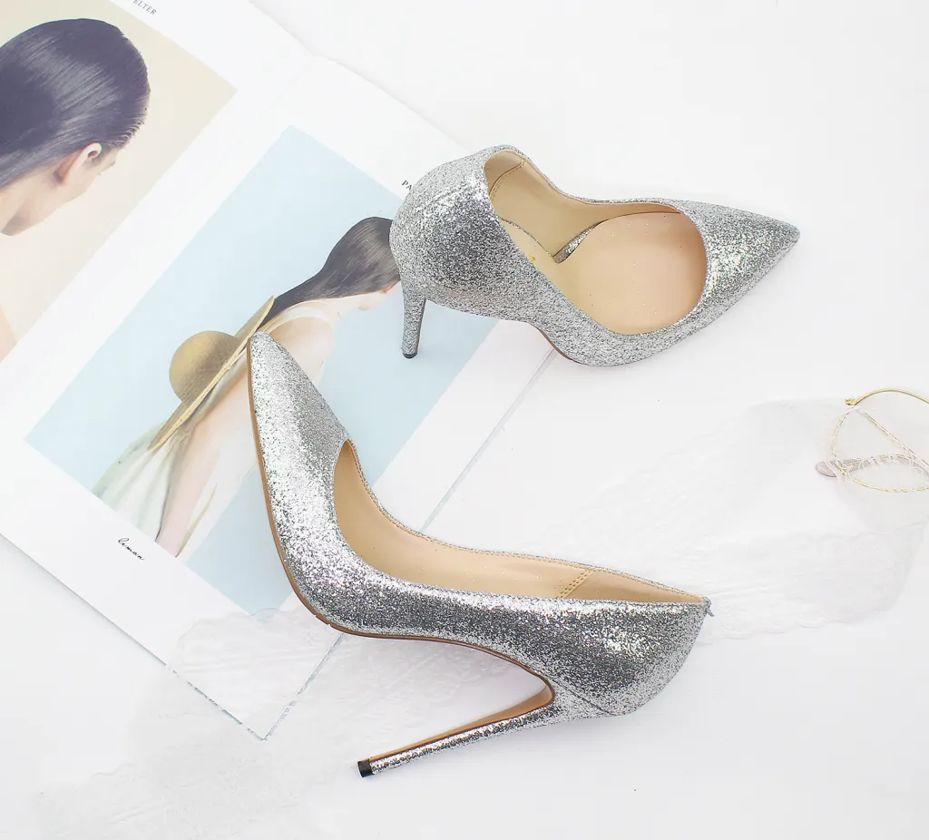 Pointed shallow 12 cm stiletto shoes - Silver