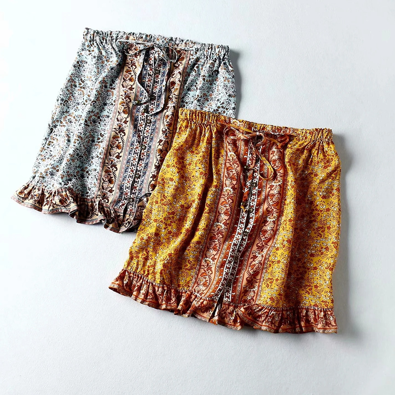 Printed cardigan high-waist skirt