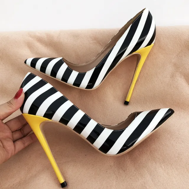 Striped patent leather point toe pumps 10Cm 33 - Shop at LoveMi