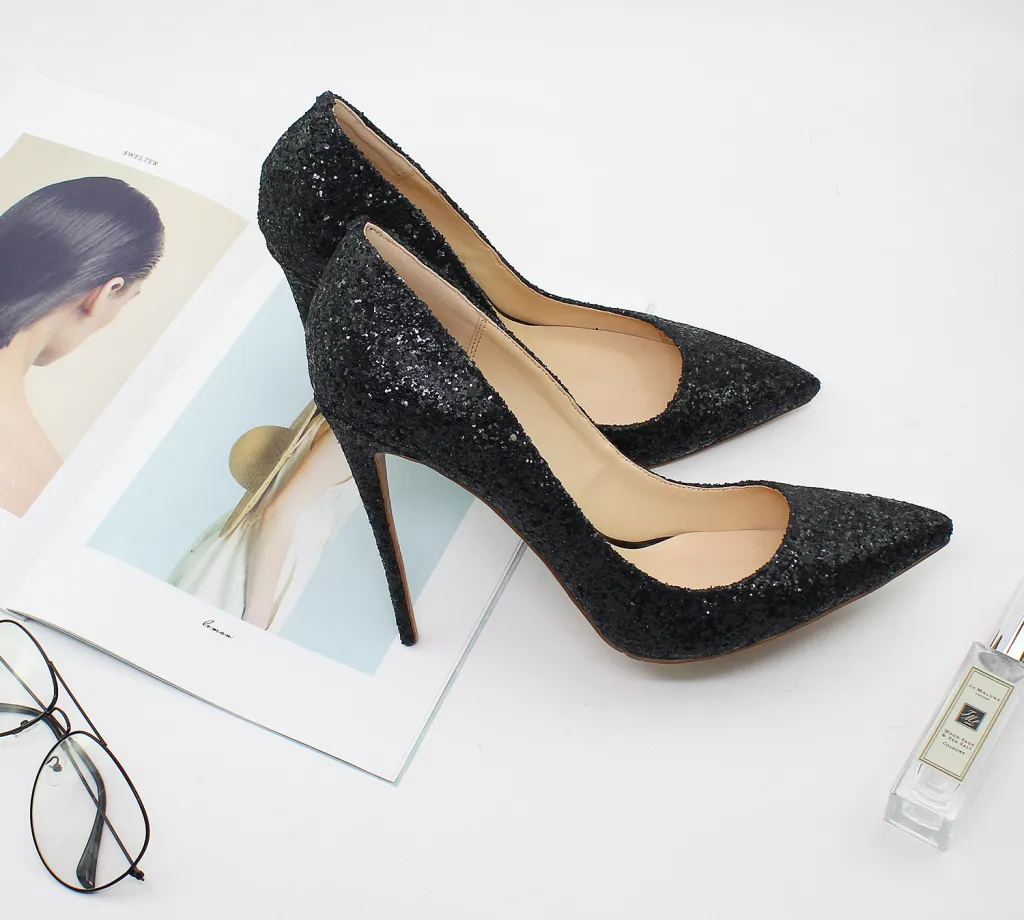 Pointed shallow 12 cm stiletto shoes - Black