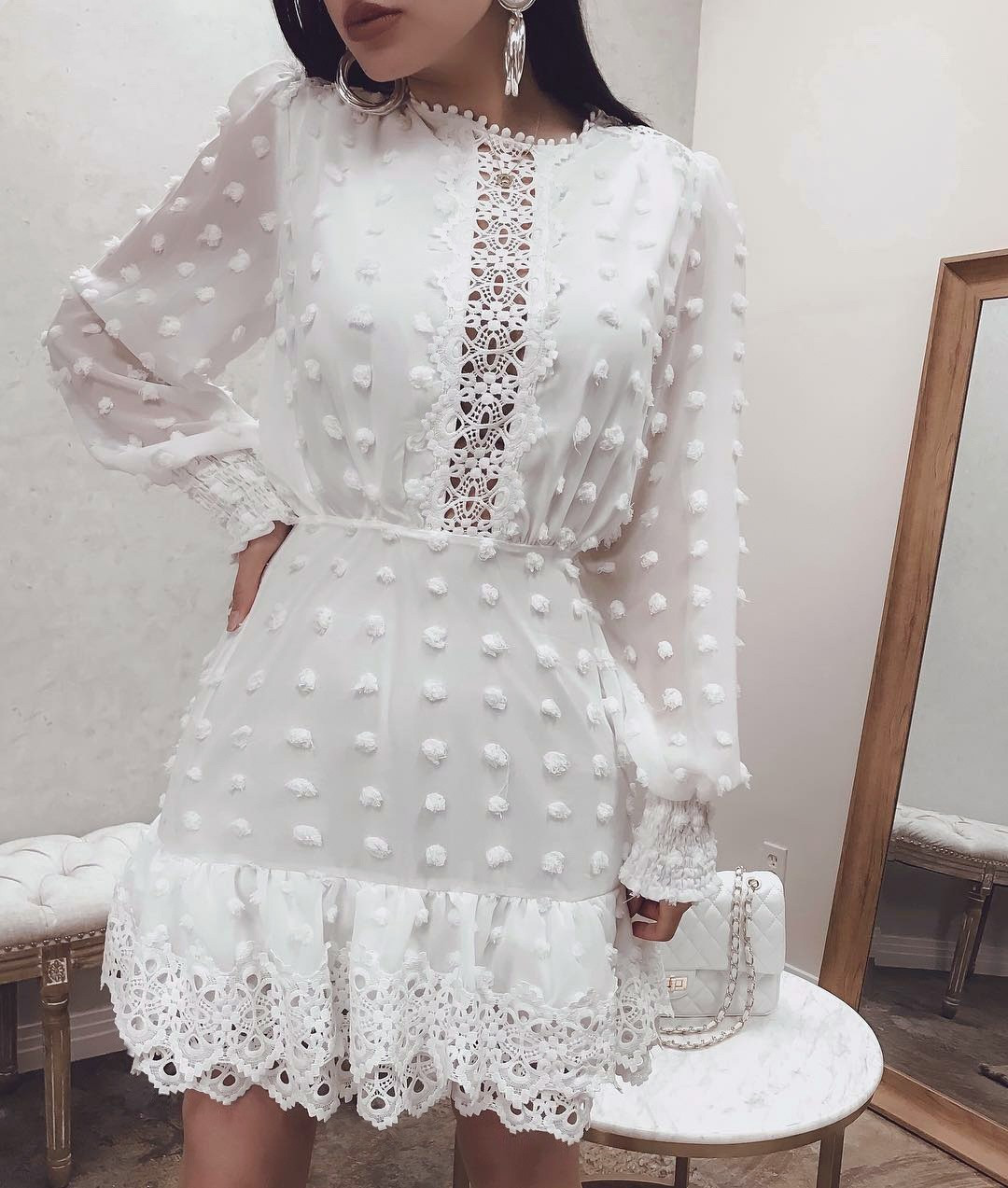 Women's Hollowed Chiffon Dress Formal Dress Lady Dress