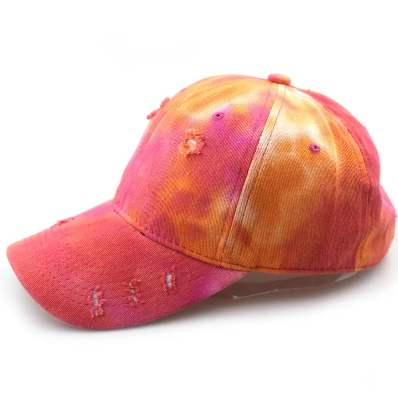 Retro gradient colorful hole tie-dye baseball cap - Orange