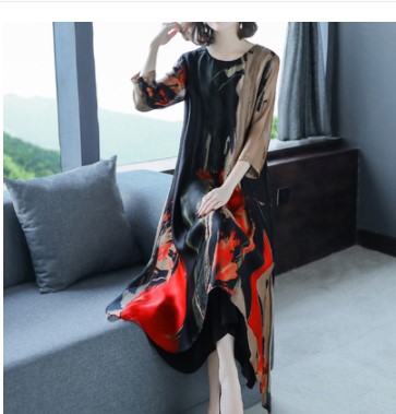 Silk dress elegant over the knee plus size long skirt