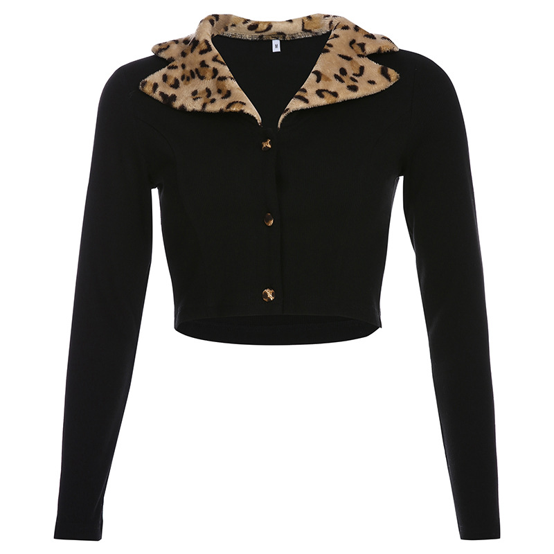 Women's Leopard Lapel Long Sleeve Jacket