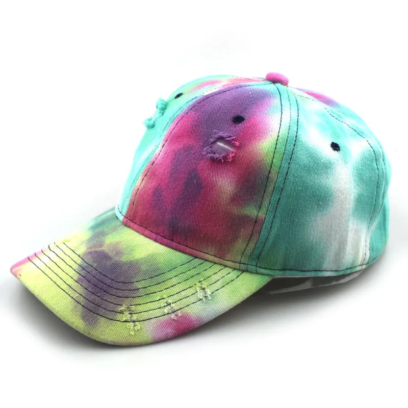 Retro gradient colorful hole tie-dye baseball cap - Green