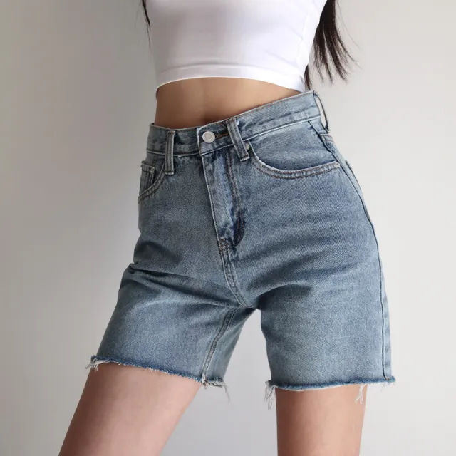 Denim shorts with raw hem Blue - Shop at LoveMi