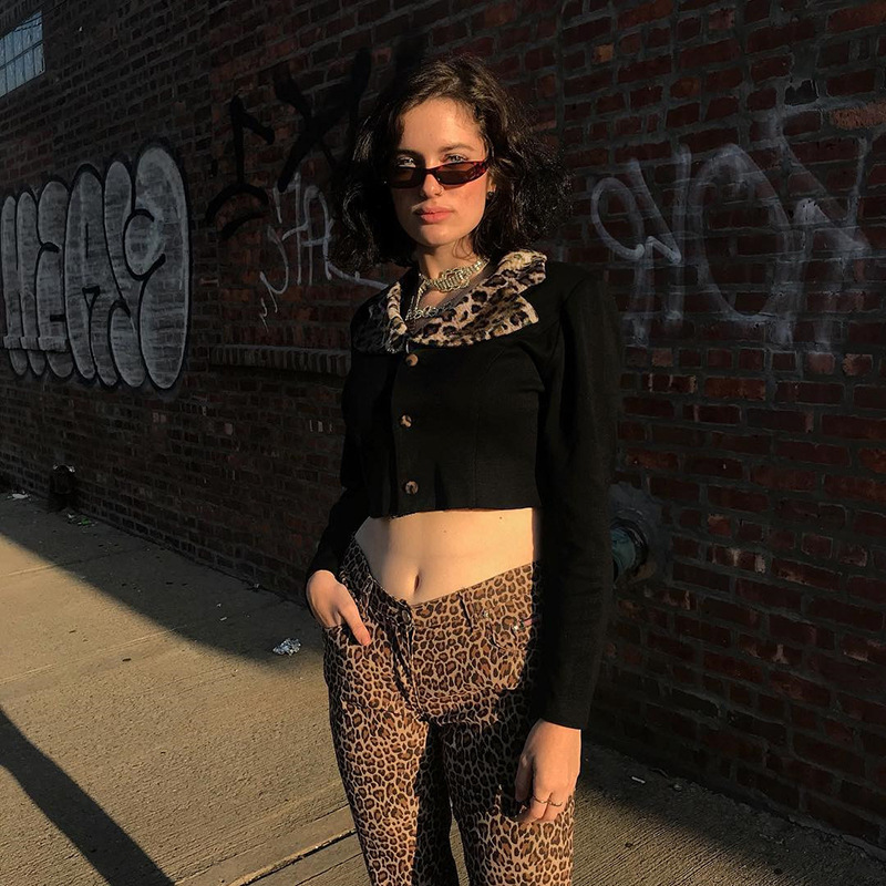 Cardigan sexy leopard long-sleeved t-shirt women