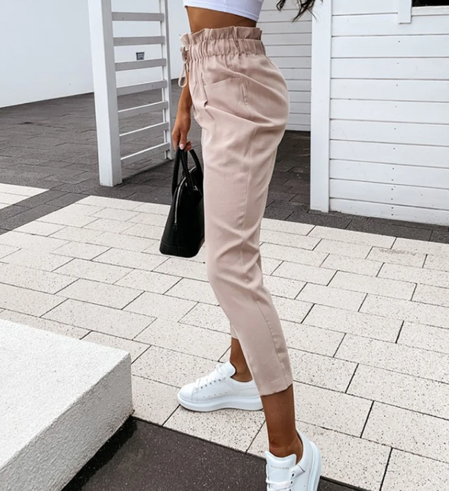 Ladies casual high waist pleated pants
