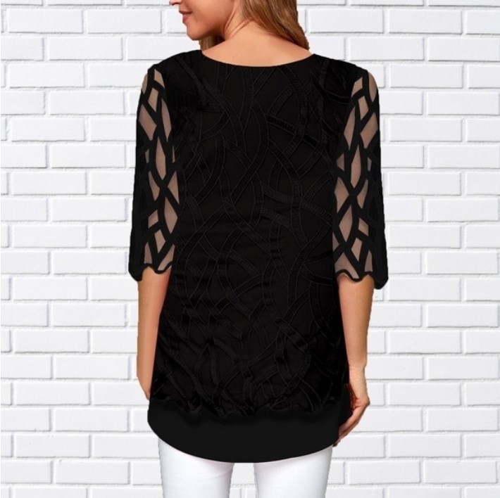 Chiffon shirt with printed mesh stitching top