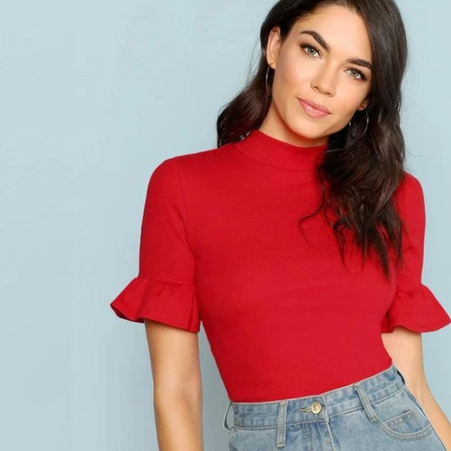 Red flared sleeve T-shirt