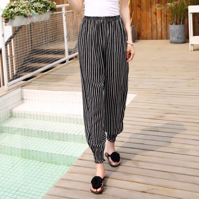 Yoga ethnic style loose lantern female pants Black Flowers - Shop at LoveMi