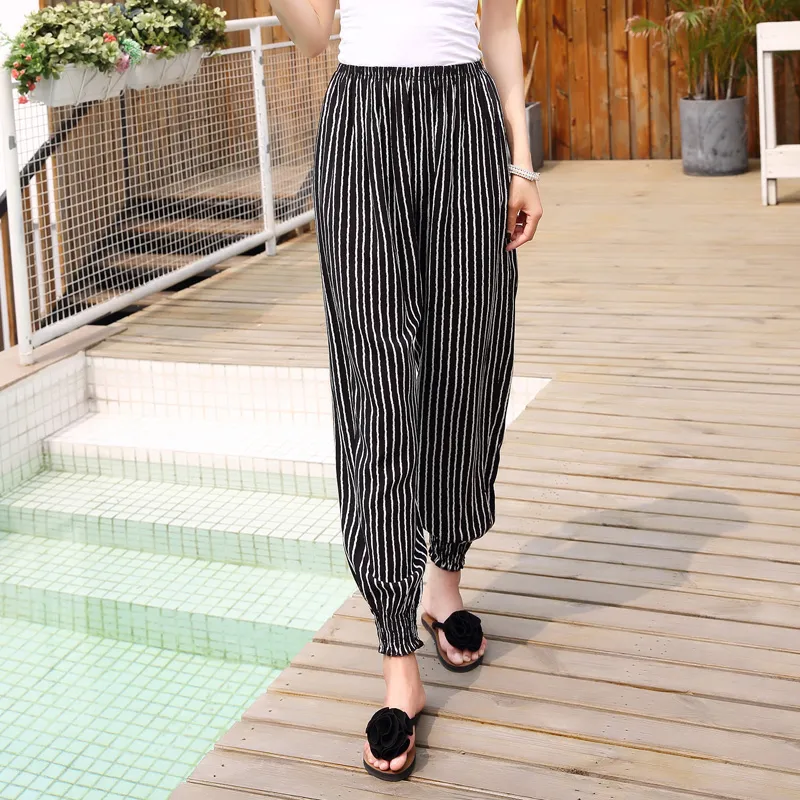 Yoga ethnic style loose lantern female pants - Black Flowers