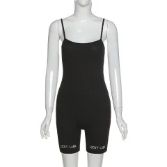 Short jumpsuit with strap embroidery - Black - View 1