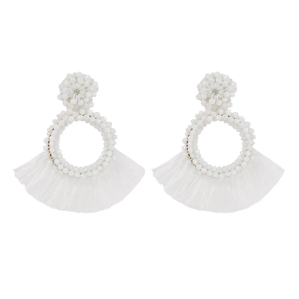 Hand-woven rice bead tassel earrings