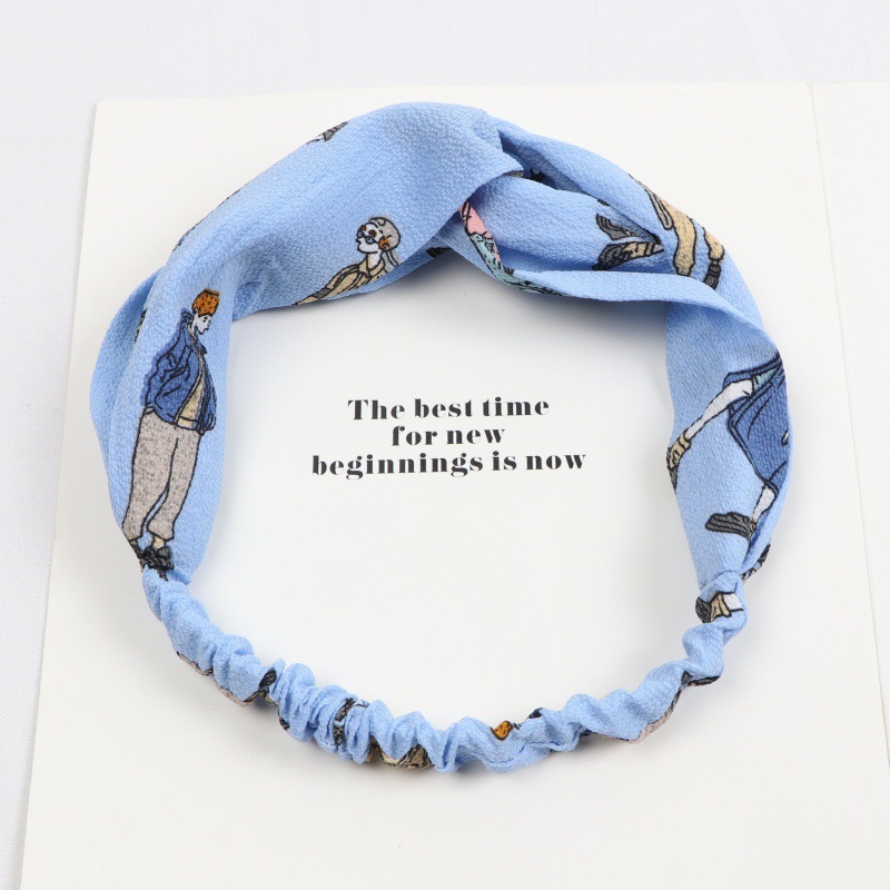 Korean cross hair band Cloth headdress Blue Figure - Shop at LoveMi