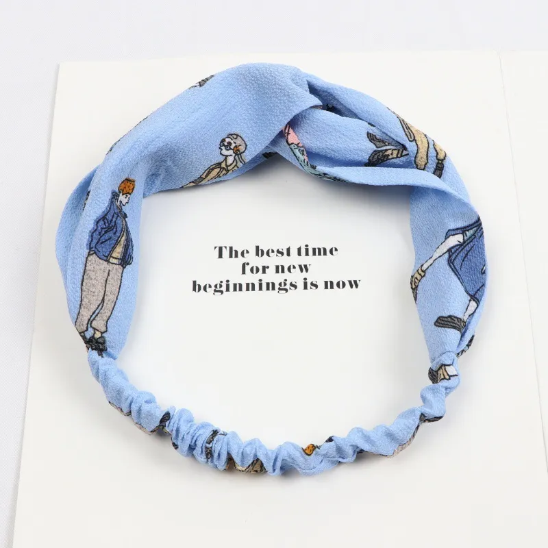 Korean cross hair band Cloth headdress - Blue Figure