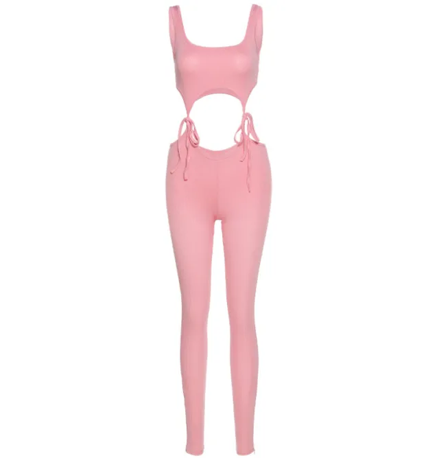 Lace up cutout sports suit Pink - Shop at LoveMi