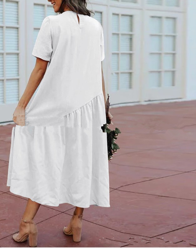Round neck panel pleated dress