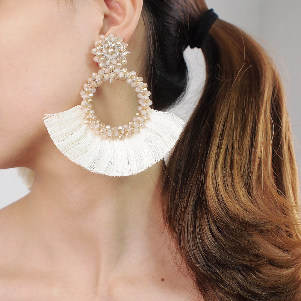 Hand-woven rice bead tassel earrings