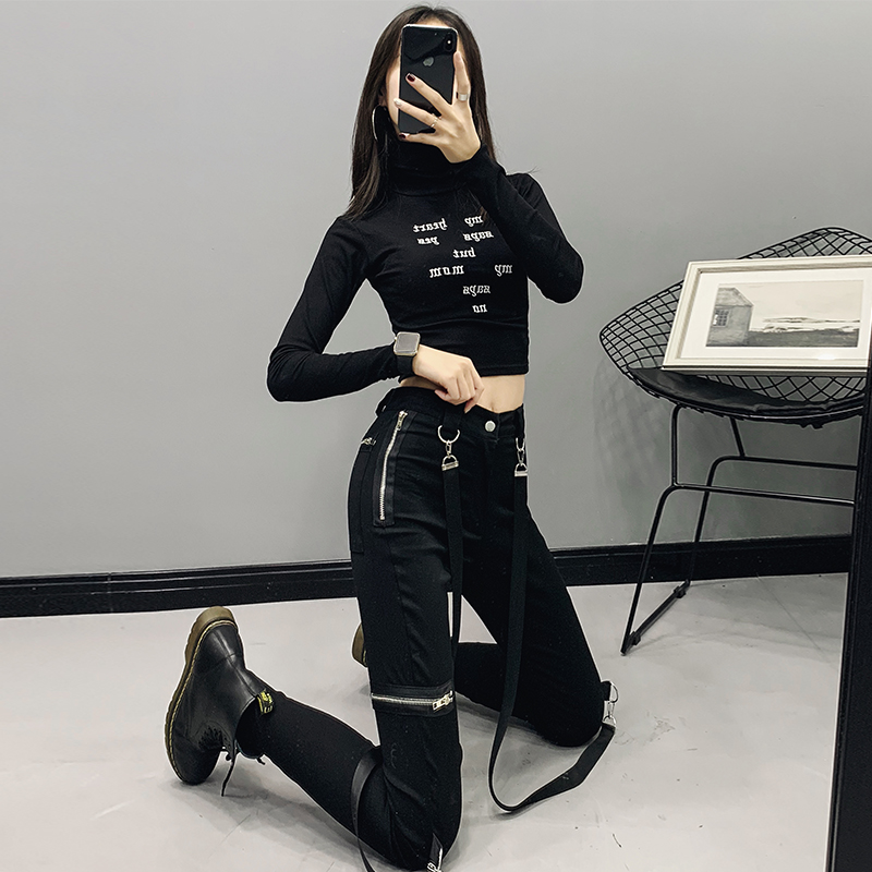 Black female high waist stretch slim slim pants