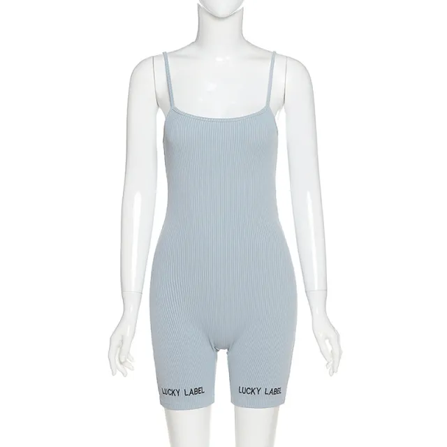 Short jumpsuit with strap embroidery Blue - Shop at LoveMi