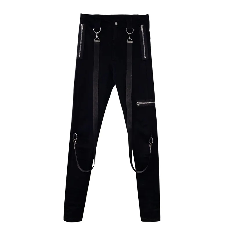 Black female high waist stretch slim slim pants - Black