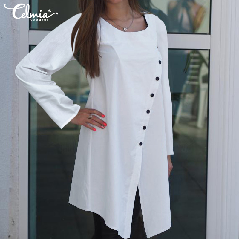 Plain irregular casual mid-length blouse