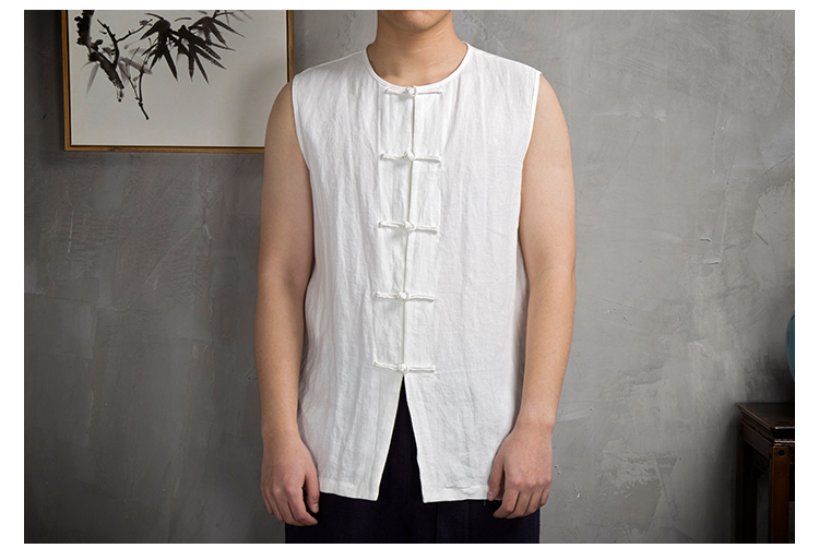 Chinese style men's casual sleeveless buckle
