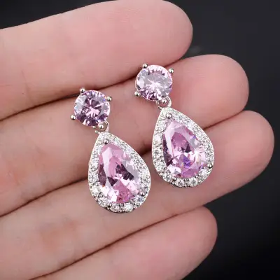 Zircon drop-shaped color treasure earrings