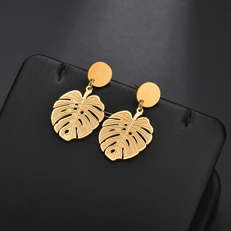 Leaf stainless steel golden earrings